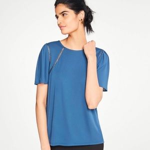 ANN TAYLOR Circle Lace Trim Royal Blue Top